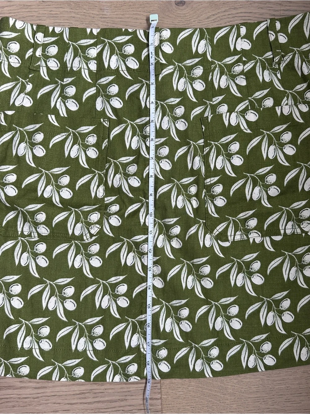 Anthropologie Olive Green Mini Skirt with White Botanical Print - Picture 10 of 11